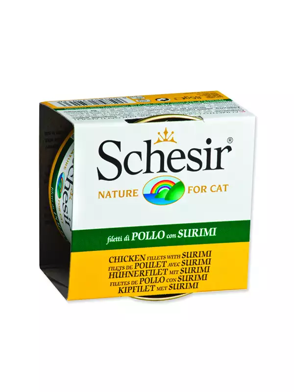 Konzerva SCHESIR Cat kuřecí + surimi v želé (85g)