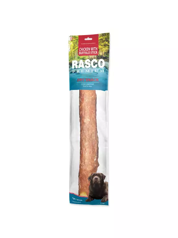 Pochoutka Rasco Premium buvolí kůže obalená kuřecím, tyčinky 41cm 170g
