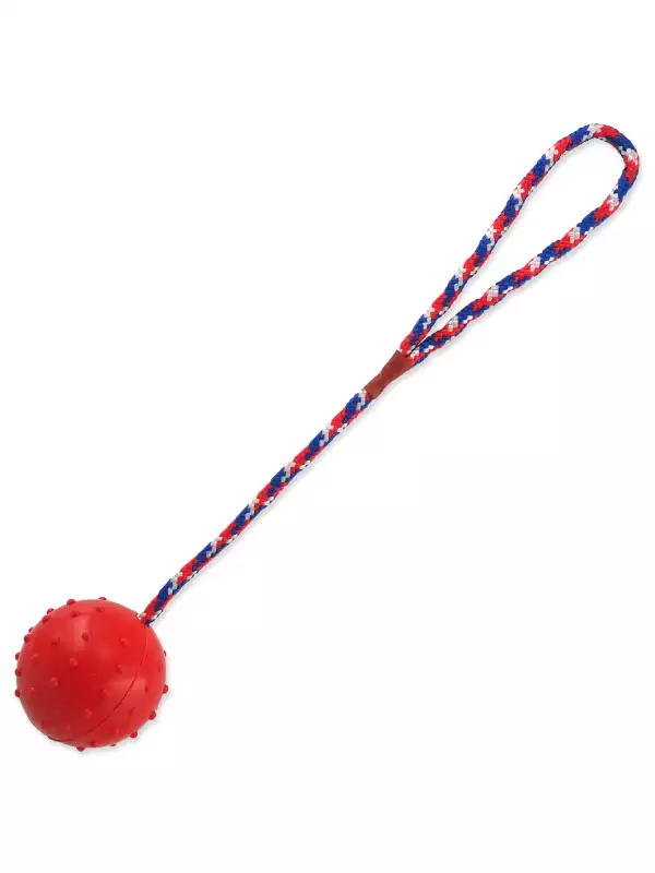 Hračka Dog Fantasy míček gumový s provazem mix barev 6x30cm