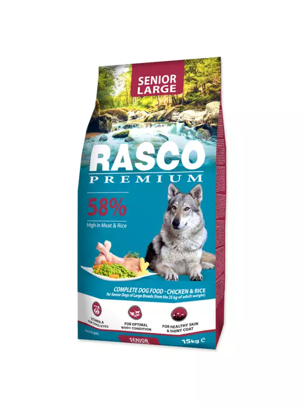 Krmivo Rasco Premium Senior Large kuře s rýží 15kg