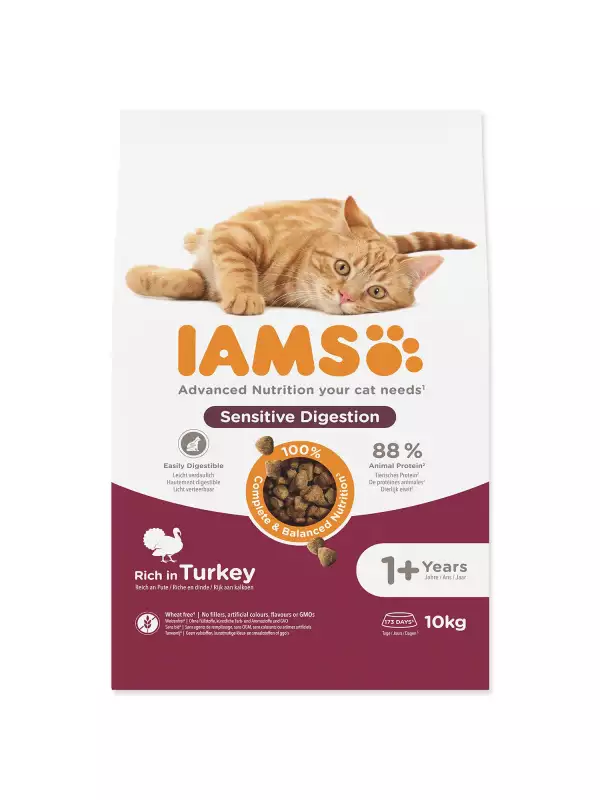 Krmivo IAMS Cat Adult Sensitive Digestion Turkey 10kg