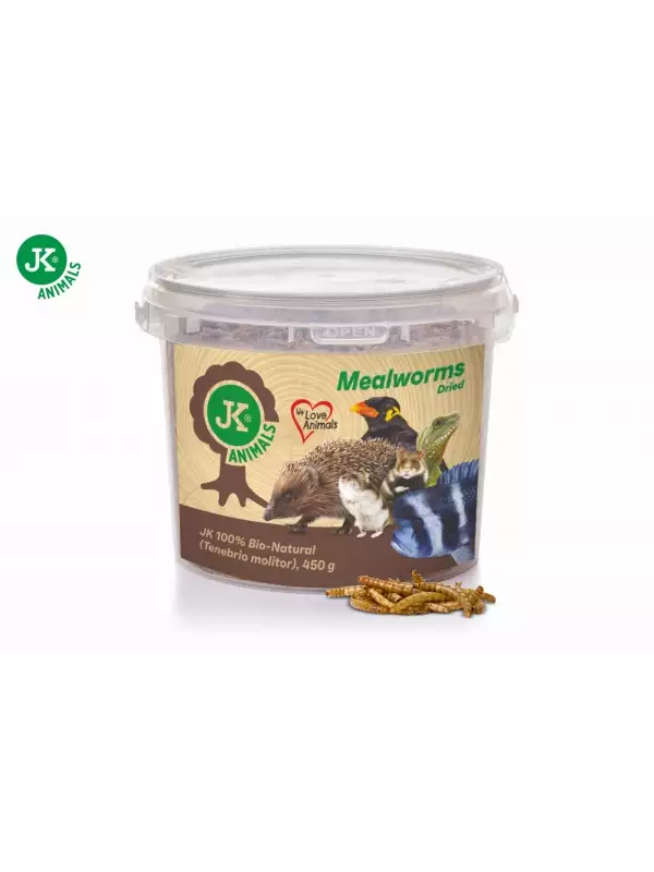 Sušení mouční červi JK Dried Mealworms v kbelíku, 450 g, (Tenebrio Molitor)