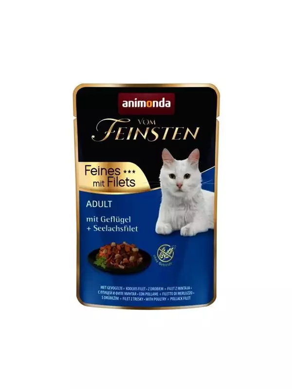 Vom Feinsten Adult FEINES m.Fillets - drůbeží + treska filet, kapsička pro kočky 85 g