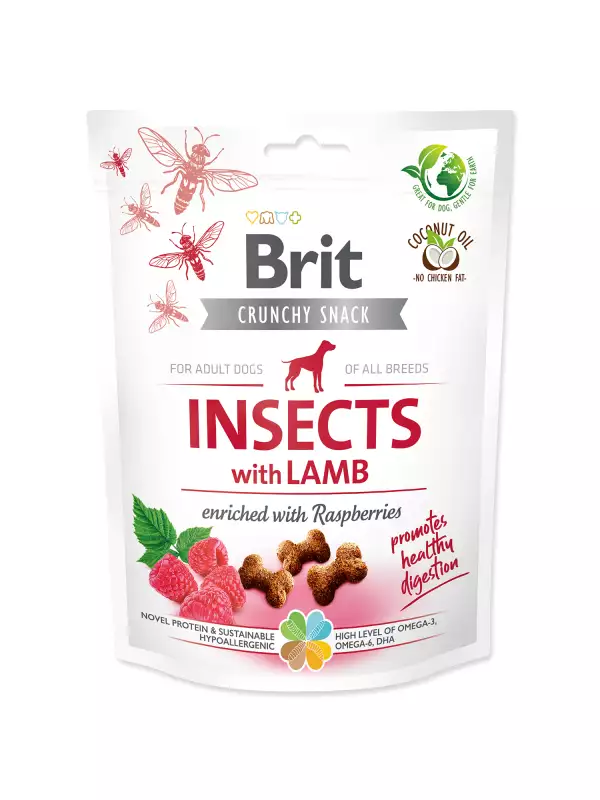 Pochoutka Brit Care Dog Crunchy Cracker Insects, jehně a maliny 200g