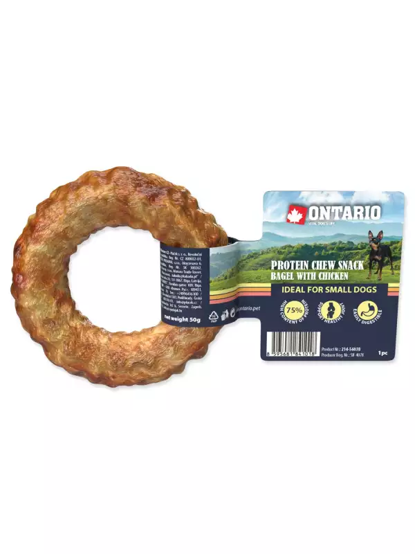 Pochoutka Ontario Protein kuře, žvýkací bagel 8,9cm