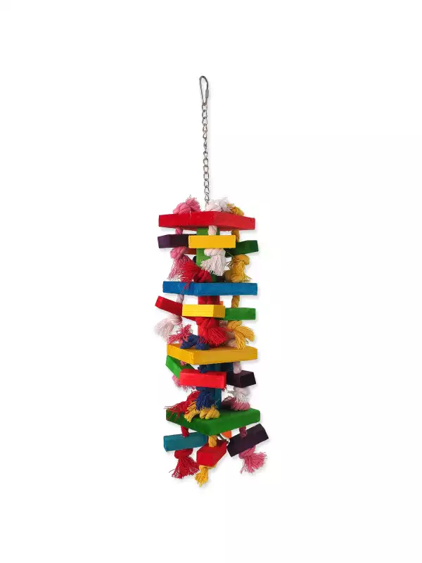 Hračka Bird Jewel závěsná s provazy a dřívky barevná 54cm