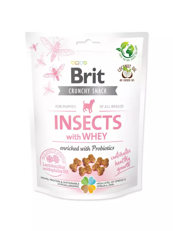Pochoutka Brit Care Dog Crunchy Cracker Insects Puppy, syrovátka a probiotika 200g