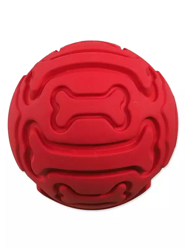 Míček Dog Fantasy gumový, vzor kost pískací červený 9cm