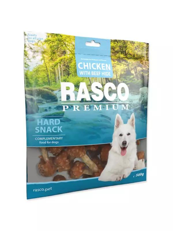 Pochoutka Rasco Premium buvolí kůže obalená kuřecím, paličky 500g