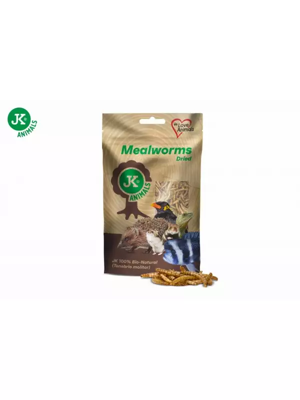 Sušení mouční červi JK Dried Mealworms v sáčku, 80 g, (Tenebrio Molitor)