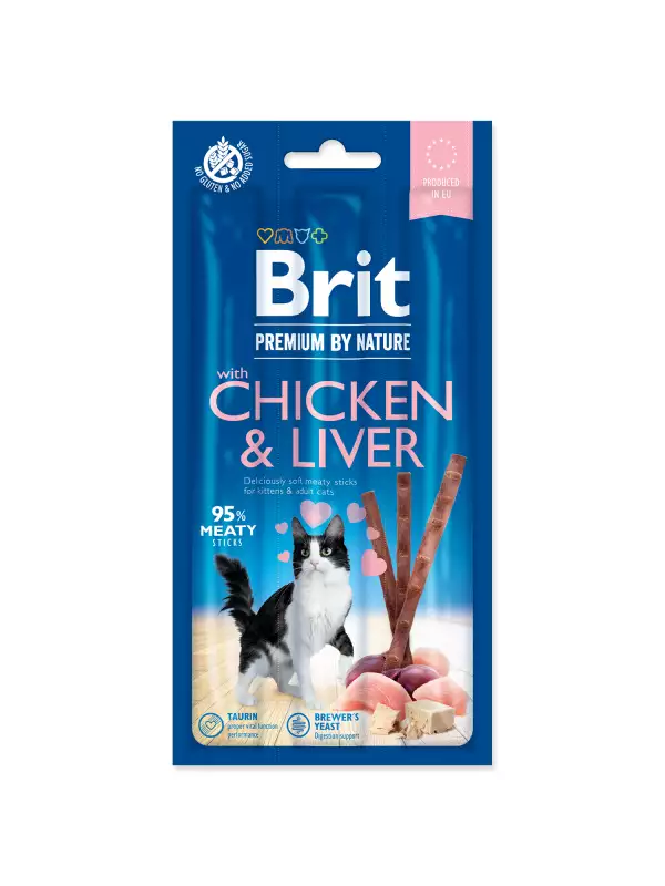 Pochoutka Brit Premium by Nature Cat kuře a játra, tyčinky 3ks