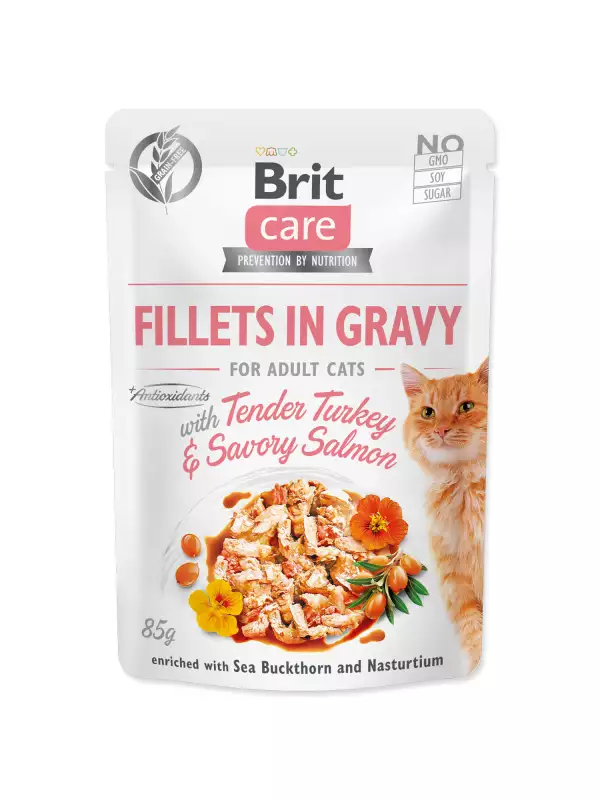 Kapsička Brit Care Cat krůta a losos, filety v omáčce 85g