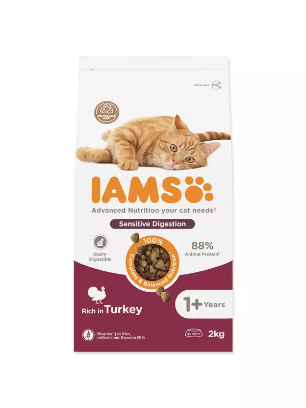 Krmivo IAMS Cat Adult Sensitive Digestion Turkey 2kg
