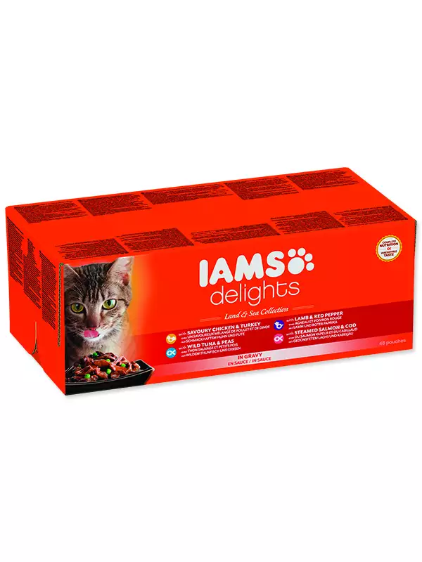 Kapsička IAMS Delights Adult mořské a suchozemské maso v omáčce multipack 4080g (48x85g) 
