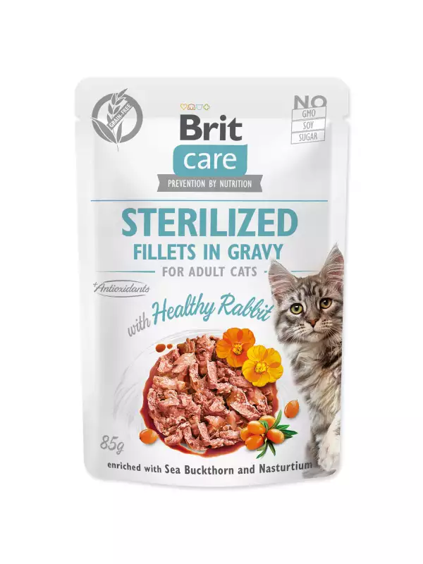 Kapsička Brit Care Cat Sterilized králík, filety v omáčce 85g