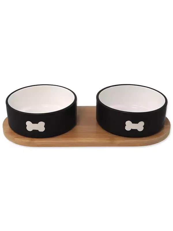 Set Dog Fantasy misky keramické s podtáckem černé kost 2x 13x5,5cm, 400ml