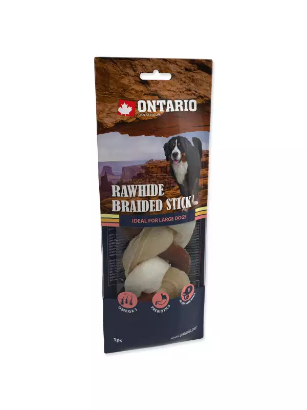 Pochoutka Ontario buvolí kůže, pletené tyčinky 7,5cm 1ks
