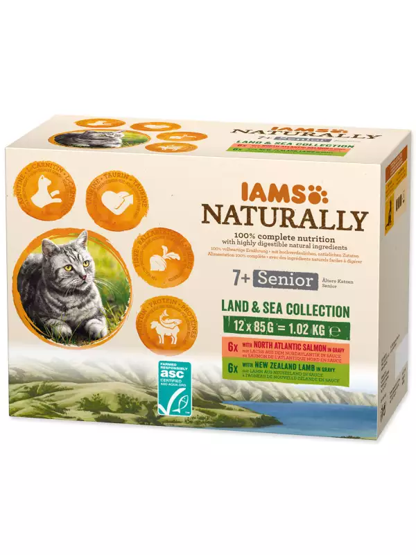 Kapsička IAMS Naturally Senior mořské a suchozemské maso v omáčce multipack 1020g (12x85g)