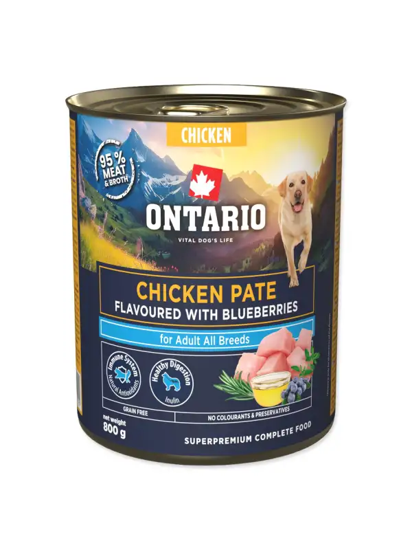 Konzerva Ontario Adult kuřecí pate s příchutí borůvek 800g