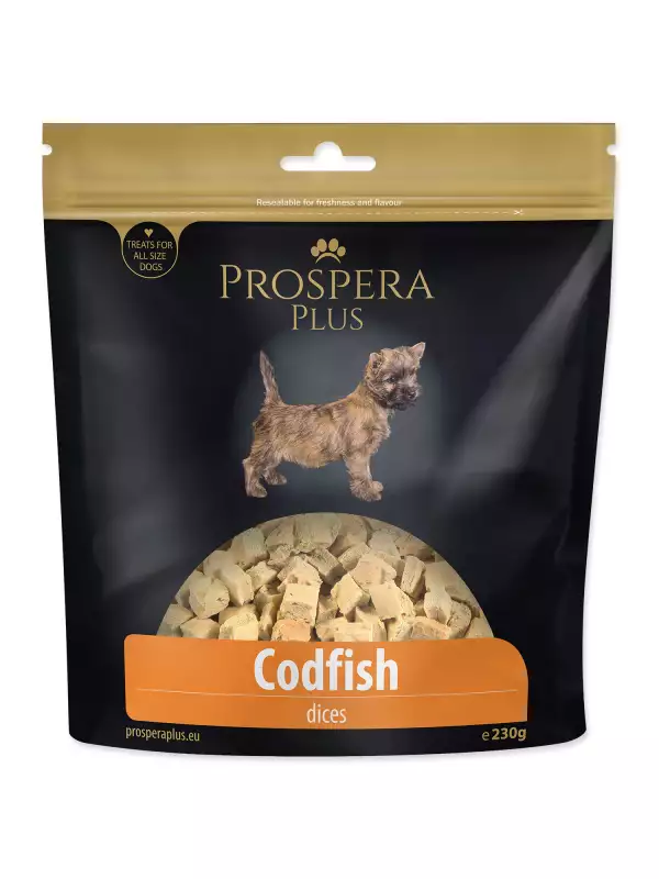 Pochoutka Prospera Plus tresčí kostky 230g