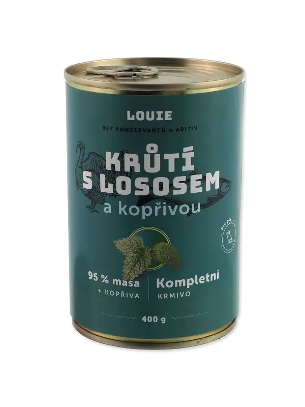 Konzerva LOUIE krůtí s lososem a kopřivou 400g