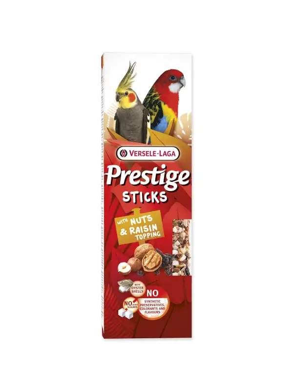 Tyčinky Versele-Laga Prestige velký papoušek s  ořechy a rozinkovou polevou 140g 2ks