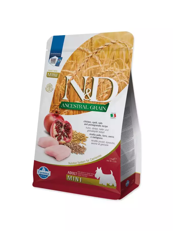 Krmivo N&D Dog Adult Mini Ancestral Grain Chicken, Spelt, Oats & Pomegranate  2,5kg