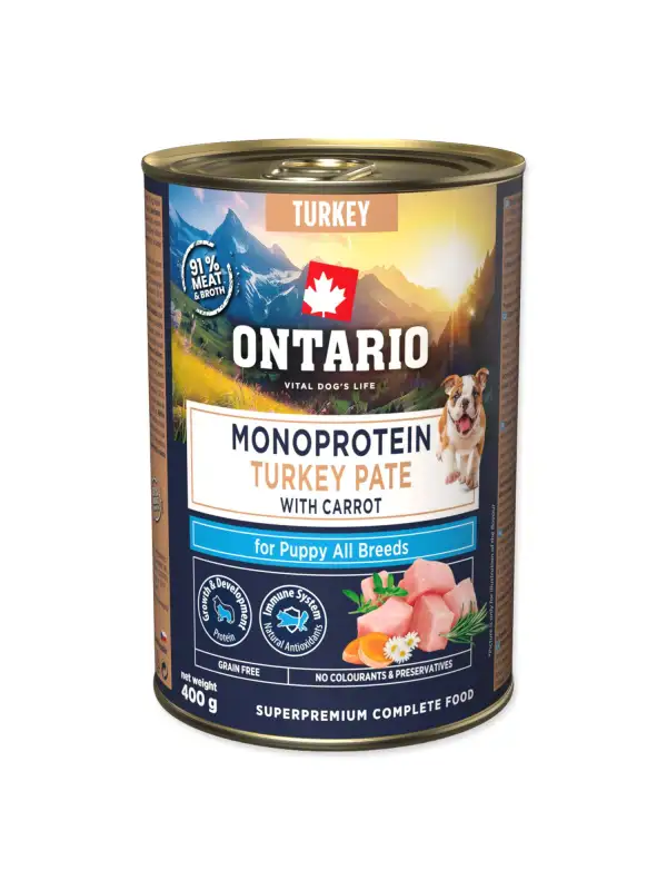 Konzerva Ontario Puppy monoprotein krůtí pate s mrkví 400g