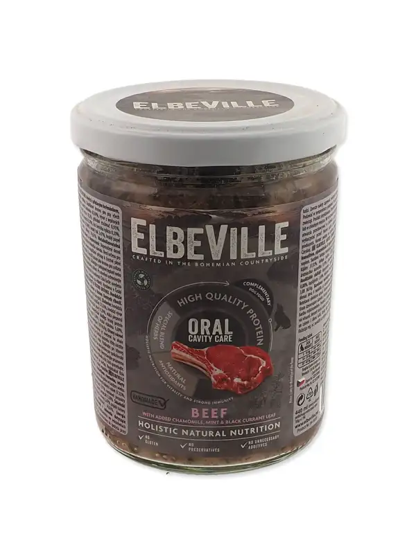Sklenice Elbeville Dog Oral Cavity Care,  hovězí s přidaným heřmánkem 440ml