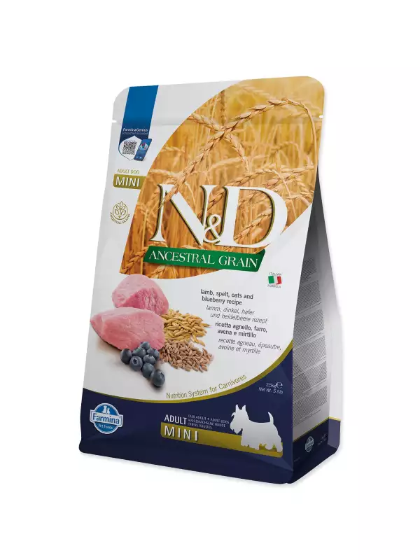 Krmivo N&D Dog Adult Mini Ancestral Grain Lamb, Spelt, Oats & Blueberry 2,5kg