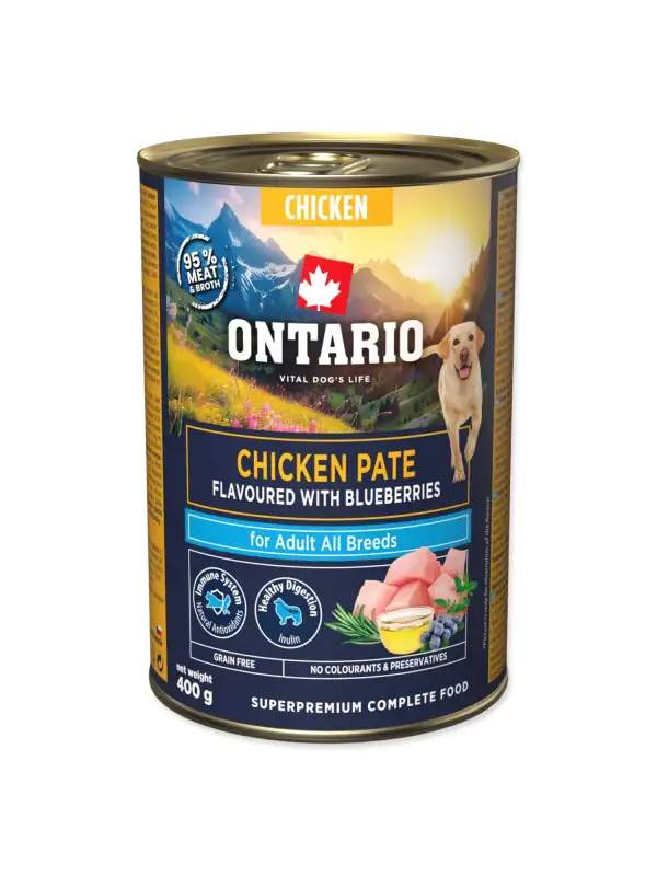 Konzerva Ontario Adult kuřecí pate s příchutí borůvek 400g