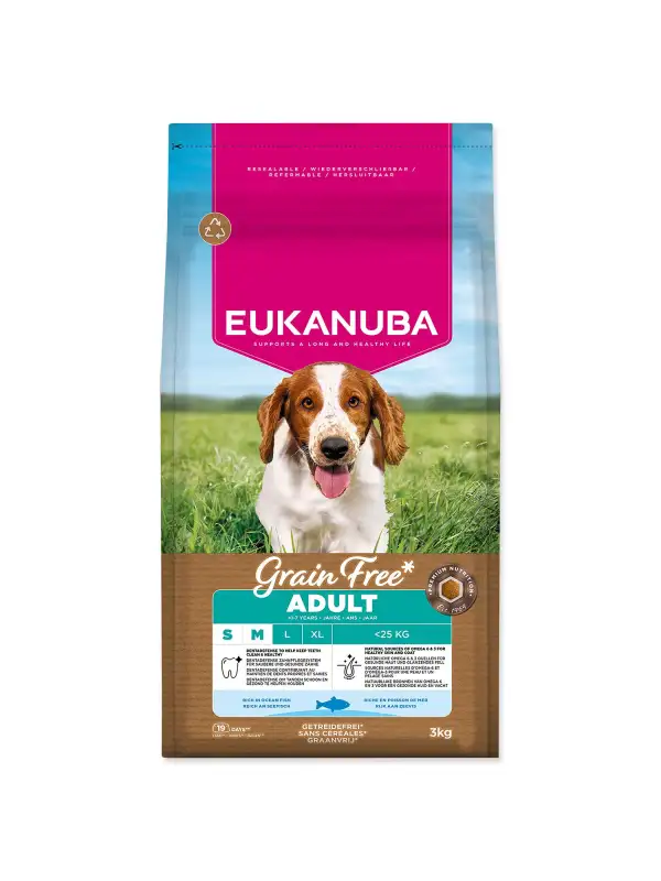 Krmivo EUKANUBA Grain Free Adult Small & Medium rich in ocean fish 3kg