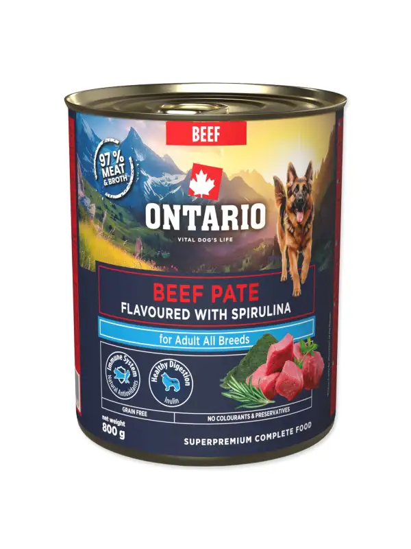 Konzerva Ontario Adult hovězí pate s příchutí spiruliny 800g