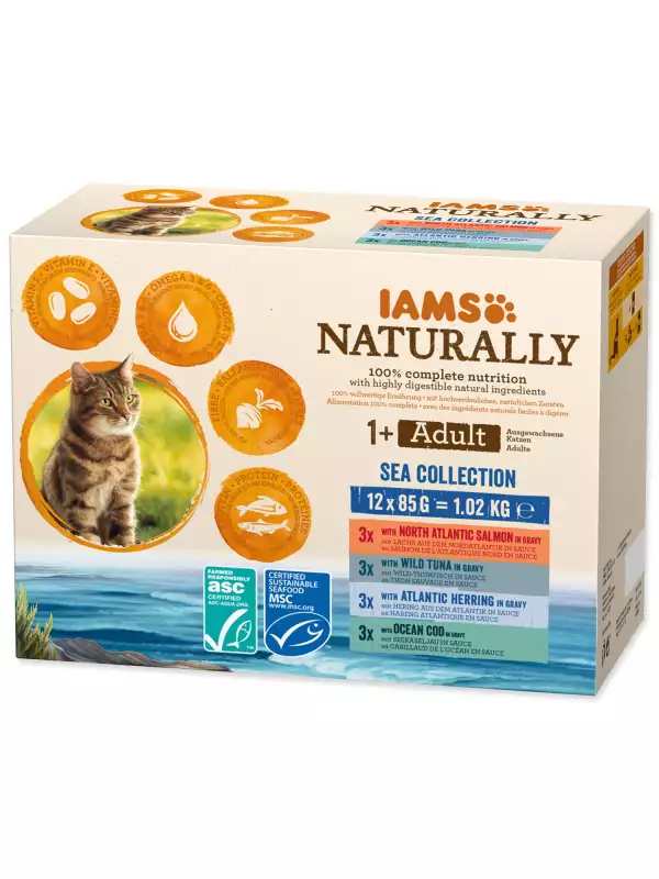 Kapsička IAMS Naturally Adult mořské maso v omáčce multipack 1020g (12x85g)