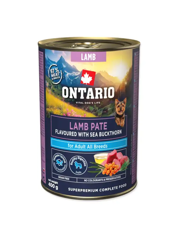 Konzerva Ontario Adult jehněčí pate s příchutí rakytníku 400g