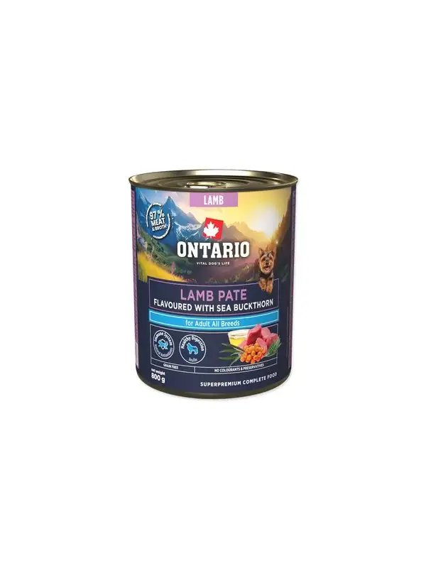Konzerva Ontario Adult jehněčí pate s příchutí rakytníku 800g