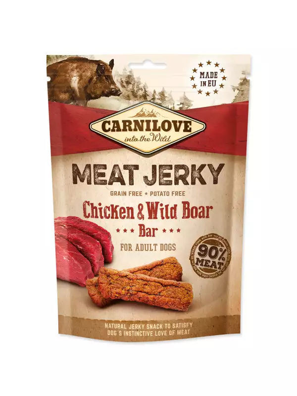 Pochoutka Carnilove Jerky divočák a kuře, tyčinky 100g