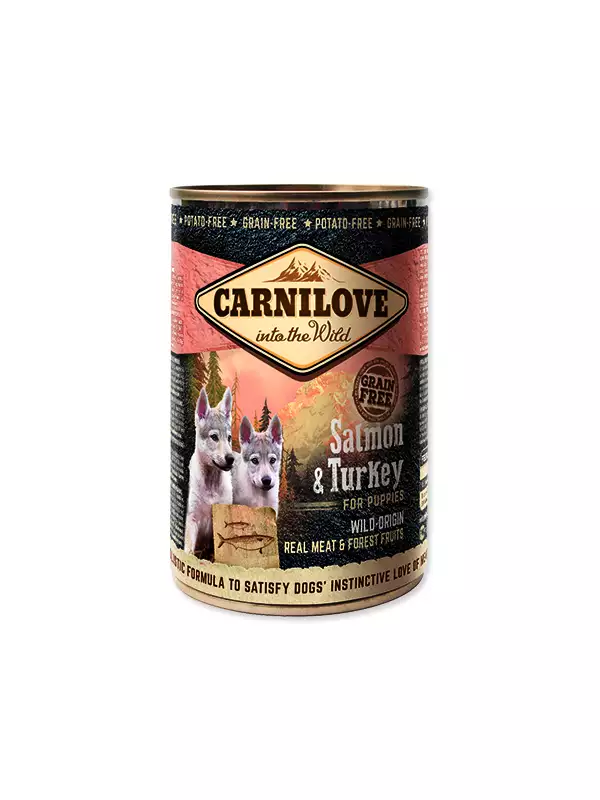 Konzerva Carnilove Wild Meat Puppy losos a krůta 400g