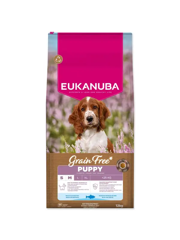 Krmivo  EUKANUBA Grain Free Puppy Small & Medium rich in ocean fish 12kg