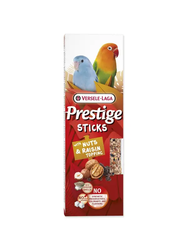Tyčinky Versele-Laga  Prestige malý papoušek s ořechy a rozinkovou polevou 60g 2ks