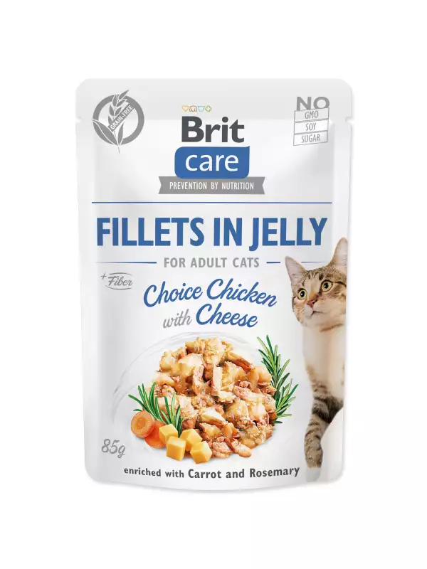 Kapsička Brit Care Cat kuře se sýrem, filety z želé 85g