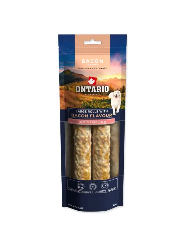Pochoutka Ontario Protein příchuť slanina, žvýkací rolka velká 2ks 25,4cm