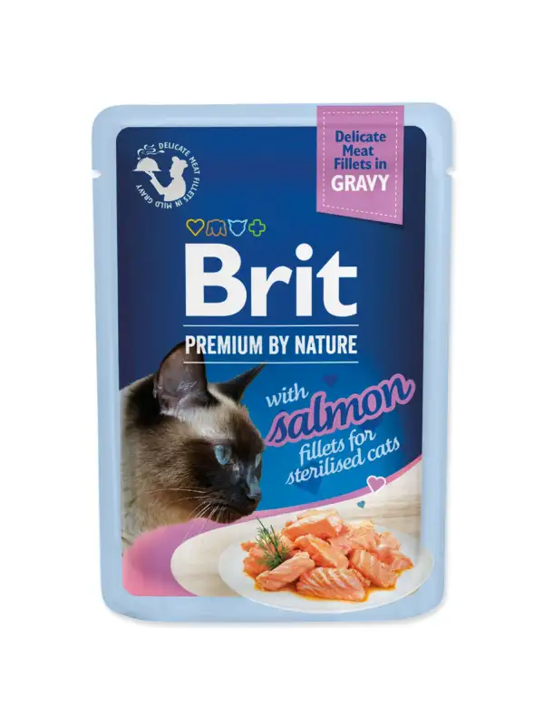 Kapsička Brit Premium by Nature Sterilised losos filety v omáčce 85g 