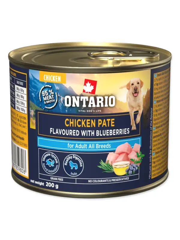 Konzerva Ontario Adult kuřecí pate s příchutí borůvek 200g