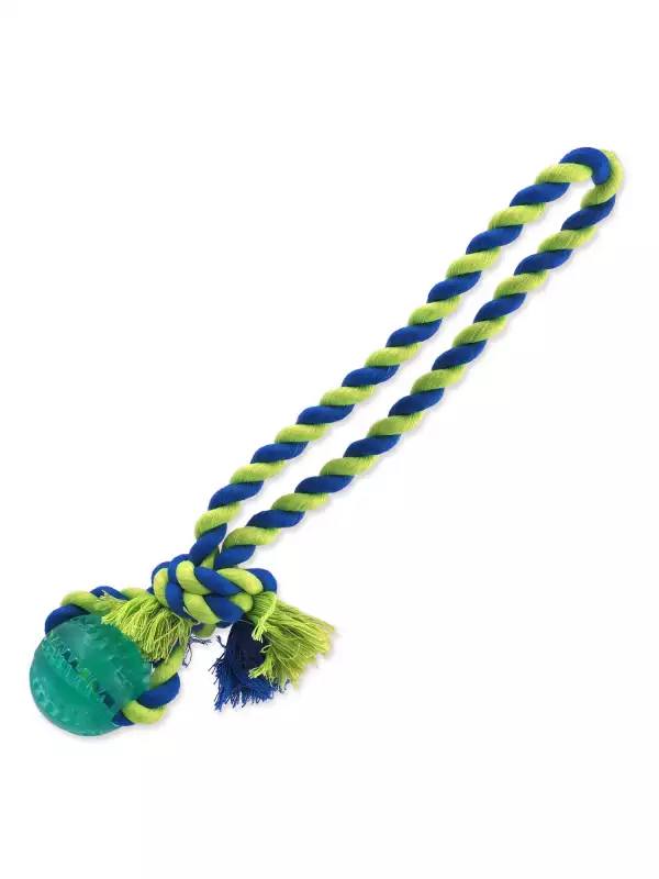 Hračka Dog Fantasy DENTAL MINT míček házecí s provazem zelený 5x30cm