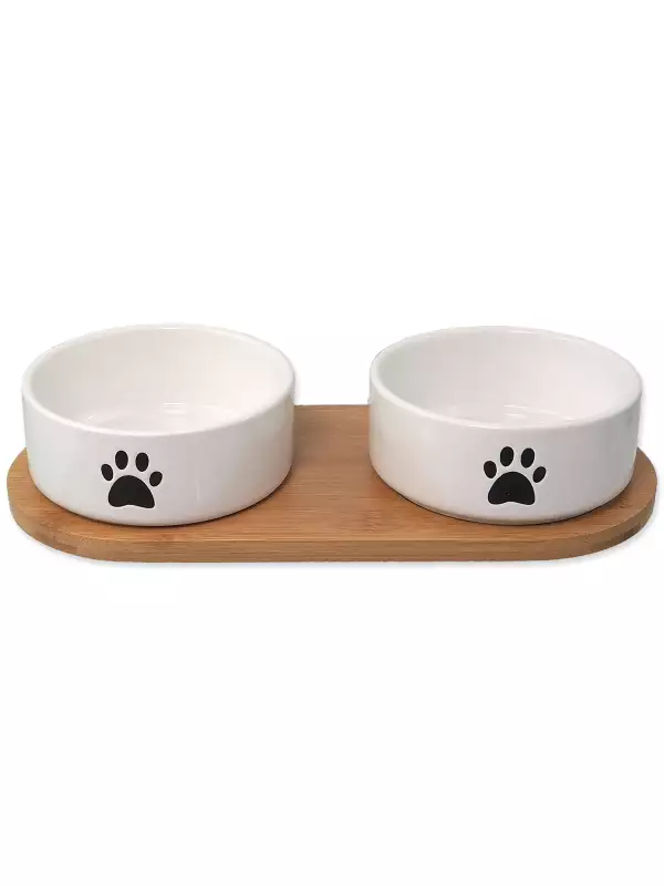 Set Dog Fantasy misky keramické s podtáckem bílé tlapka 2x 13x5,5cm, 400ml