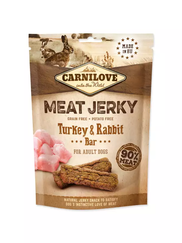 Pochoutka Carnilove Jerky králík a krůta, tyčinky 100g
