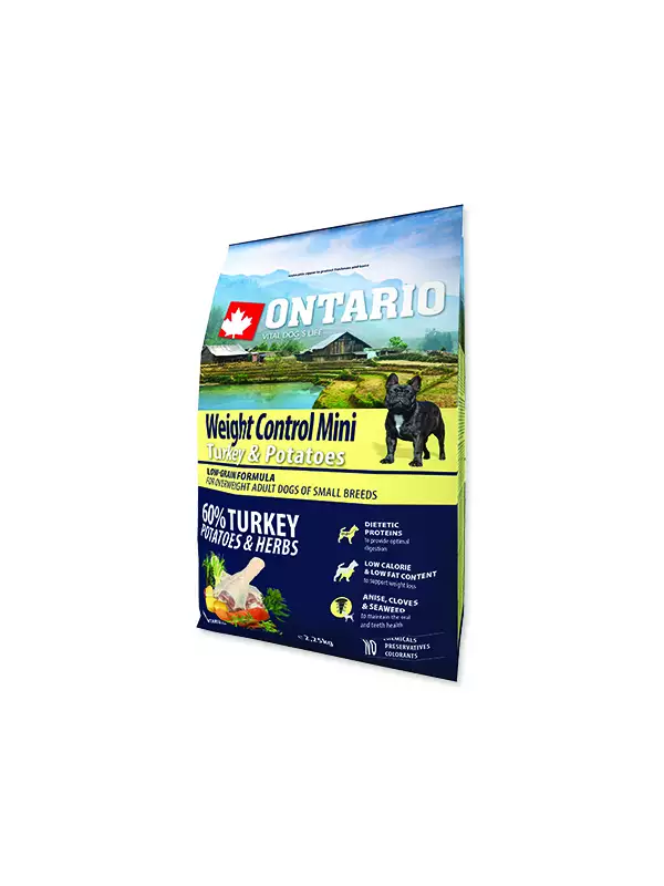 Krmivo Ontario Mini Weight Control Turkey & Potatoes 2,25kg