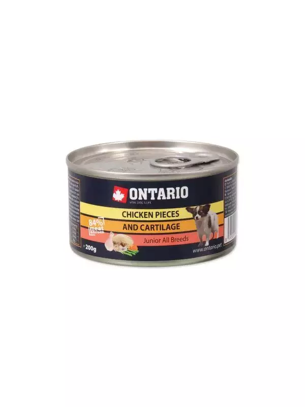Konzerva Ontario Junior kuřecí kousky a chrupavky 200g