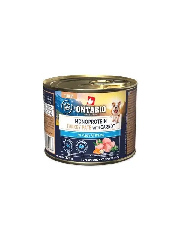 Konzerva Ontario Puppy monoprotein krůtí pate s mrkví 200g